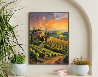 Tuscany Wall Art – Italy Vineyard Countryside Sunset Photography (Digital Download)