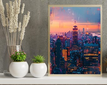 New York City Skyline Wall Art – Empire State Building Sunset Photography (Digital Download)