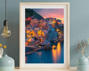 Cinque Terre Art - Manarola Coastal Village Sunset Photography (Digital Download)