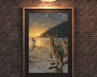 Australia Wall Art – Kangaroos Beach Sunrise Photography (Digital Download)