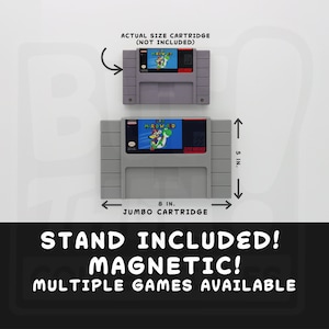 Jumbo - SNES - Super Nintendo Cartridge with Stand & Magnetic (Multiple Styles) - 3 Ways to Display - Wall Hang, Desk/Shelf, or Magnetic