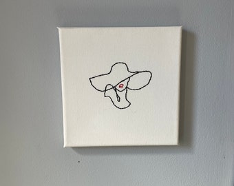 Red Lip Hat Girl - Embroidered Canvas