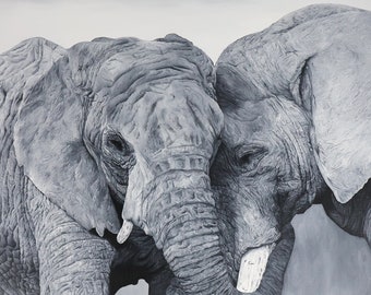 Animal art print, limited and numbered edition art print, elephant painting, wall decoration