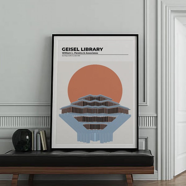 Architecture poster | Geisel Library San Diego | Architecture print Wall Art printable, architecture digital print | brutalist wall art |