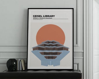 Architecture poster | Geisel Library San Diego | Architecture print Wall Art printable, architecture digital print | brutalist wall art |