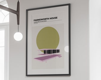 Architecture poster | Farnsworth House | Mies van der Rohe | Architecture print | Wall Art decor | Modern architecture | Mid Century modern