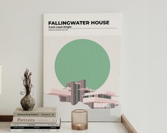 Architecture poster | Fallingwater House Frank Lloyd Wright | Architecture print | Wall Art | Architecture Printables | Modern architecture