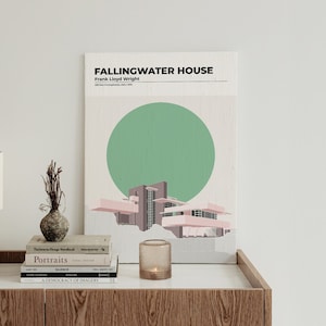 Architecture poster | Fallingwater House Frank Lloyd Wright | Architecture print | Wall Art | Architecture Printables | Modern architecture