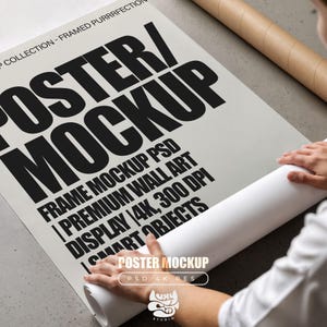 A3 Poster Photoshop Mockup Template for Wall art and Prints, Rolling Poster, minimal interior display, 4k PSD Poster mock up, Person Mockup