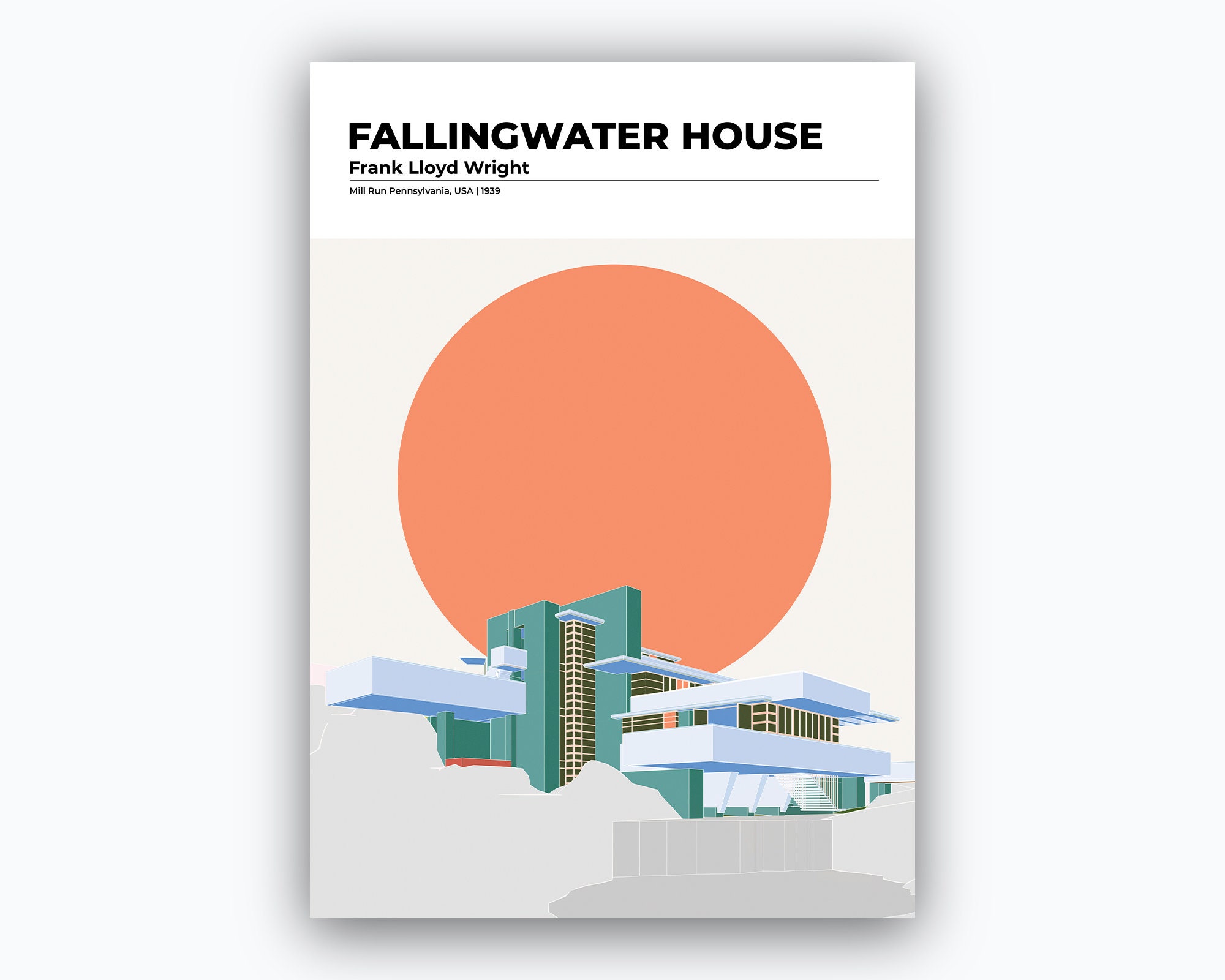 Architecture Poster Fallingwater House Frank Lloyd Wright Architecture ...
