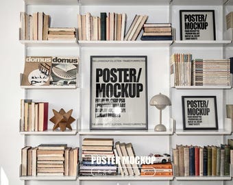 Gallery wall Mockup, 3 Frame Mockups, Photoshop Template for Wall art & Prints, Smart Object mock ups, Poster mock up, PSD Bookcase display