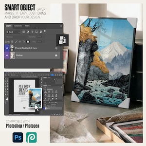 Gallery wall Mockup, 4 Frame Mockup, Photoshop Template for Wall art & Prints, Smart Object mockup, Poster mockup, Mid century modern unbox