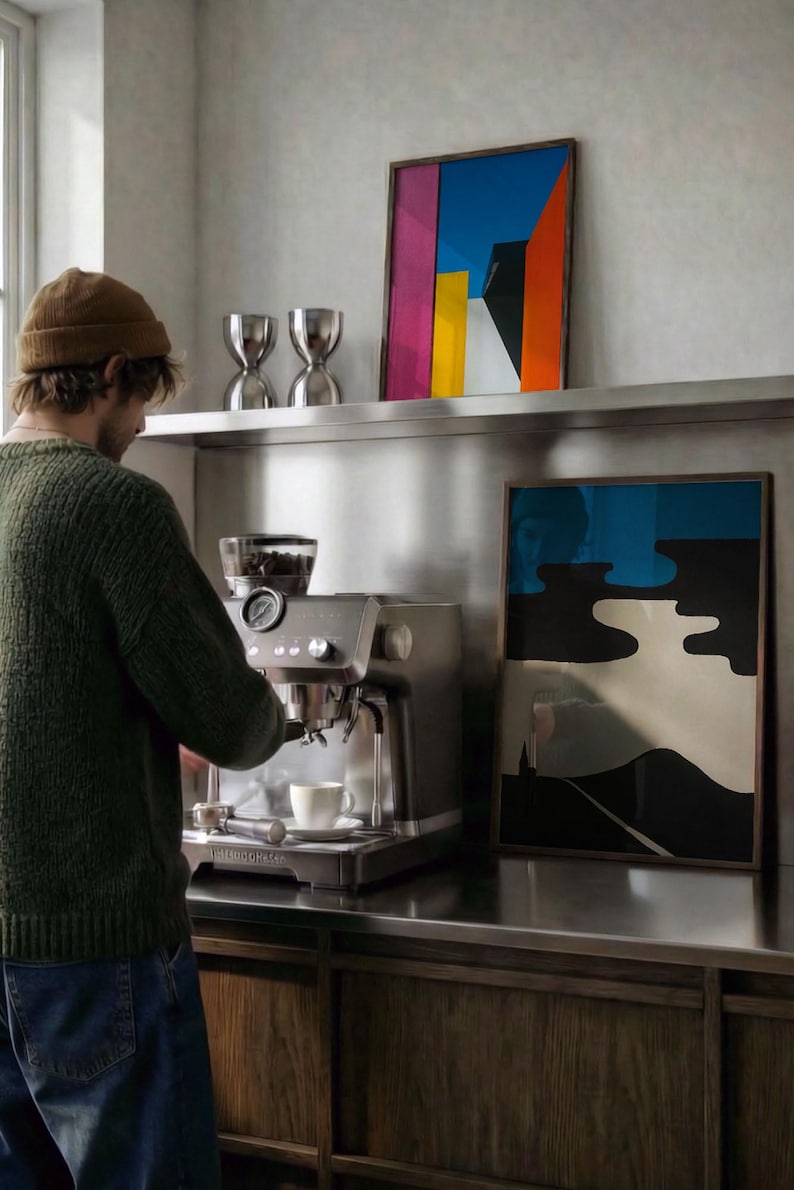 2 Frame Video Mockup PSD  - Premium Wall Art Video Display |  9:16, HD, Smart Objects, Scroll-Stopping Frame Mockup Video – Modern Interior Wall Art Display with person - Stylish Wall Art Display with Lifestyle Scene - Mid Century Modern interior Mockup -Kitchen Mockup - Coffee Machine Mockup