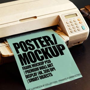 A4 Poster Mockups, Printer Mockup, PSD smart object, Vintage Printer Mockup, Photoshop template for wall art and prints, paper mock up
