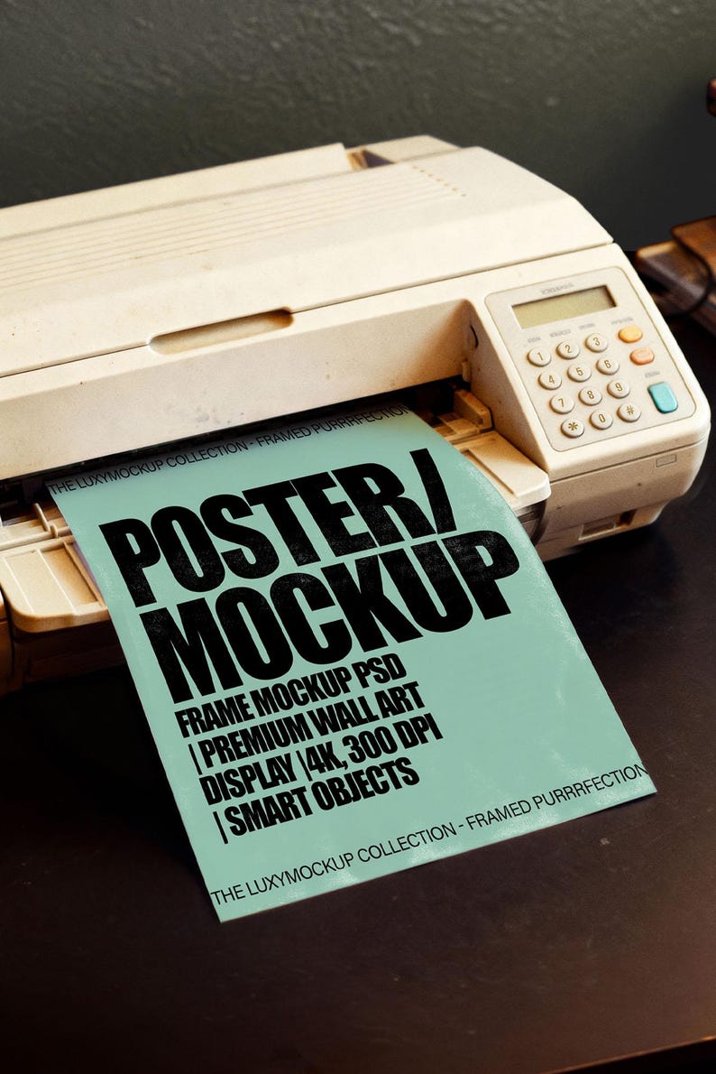 A4 Poster Mockups, Printer Mockup, PSD smart object, Vintage Printer Mockup, Photoshop template for wall art and prints, paper mock up