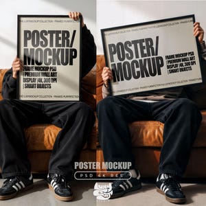 フレームモックアップバンドル、横型フレームモックアップ、縦型PSDモックアップ、Photoshopテンプレートウォールアート＆プリント、ミッドセンチュリーモダンポスターモックアップ