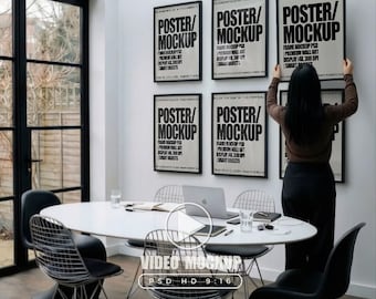 Gallery Wall Frame Video mockup, model mockup, Video Poster Mockup, Animated Mockup, PSD Template for Wall Art & Print, Smart Object Mock up