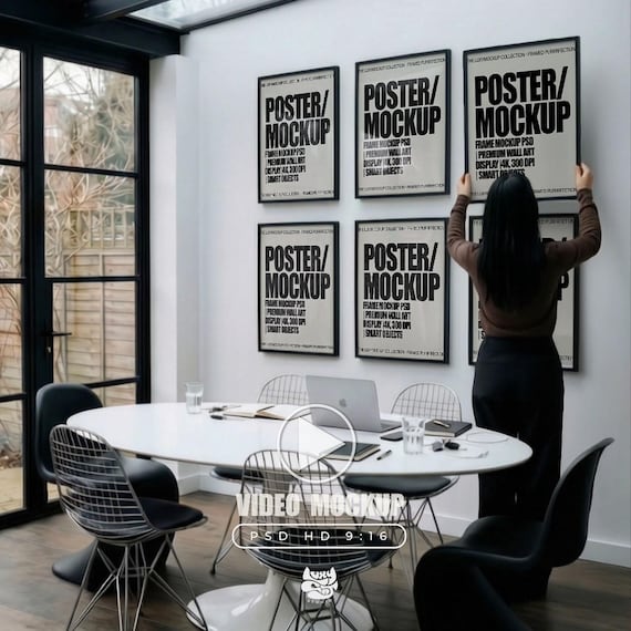 Gallery Wall Frame Video mockup, model mockup, Video Poster Mockup, Animated Mockup, PSD Template for Wall Art & Print, Smart Object Mock up