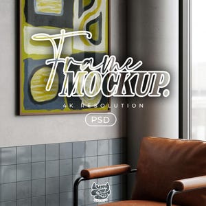 Vertical Frame Mockup, PSD mockups, Photoshop Template for Wall Art & Prints, Living Room Print Mockup, Mid Century modern Poster mockup