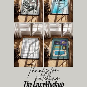 Video Frame Mockup, Cat video mockup, Photoshop Template for Wall Art, Interior Print Mockup, Mid Century modern, video canvas mockup