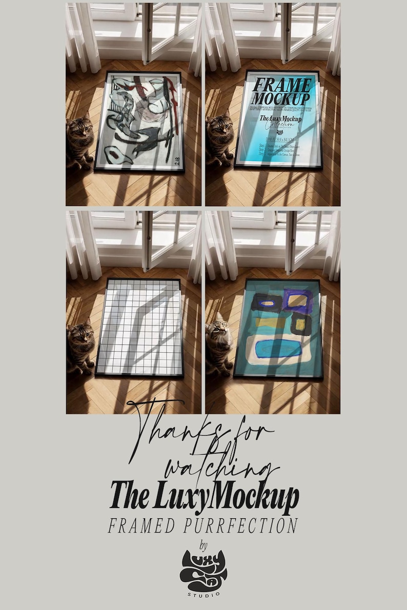 Video Frame Mockup, Cat video mockup, Photoshop Template for Wall Art, Interior Print Mockup, Mid Century modern, video canvas mockup