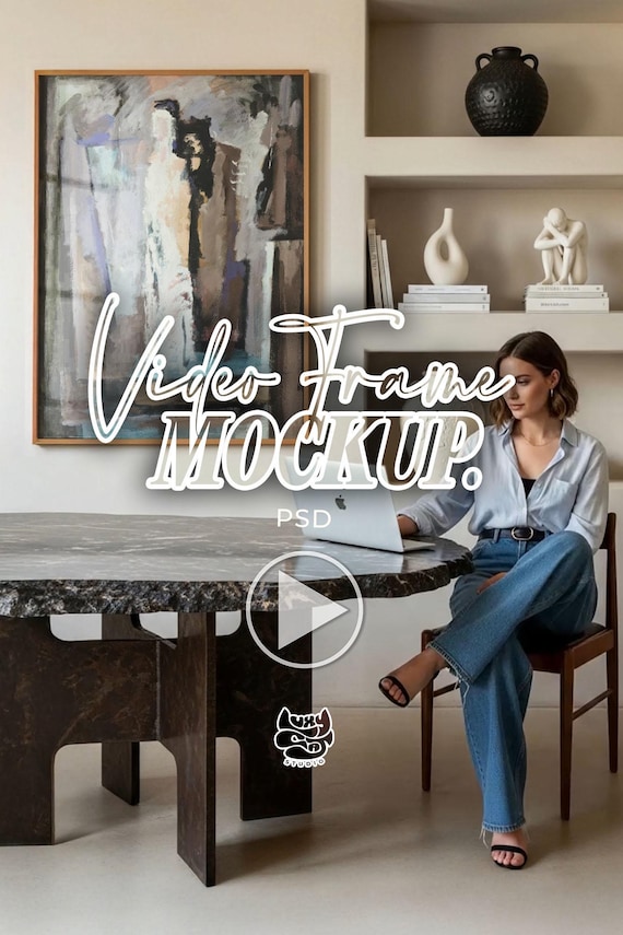 Video Frame Mockup, Person video mockup, Photoshop Template for Wall Art & Prints, Interior Mockup, Print Mockup, Mid Century modern mock up