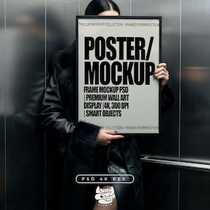A1 Frame Photoshop Mockup Template for Wall art and Prints, mockup, Minimal interior display, 4k PSD Poster mock up, Person Mock up
