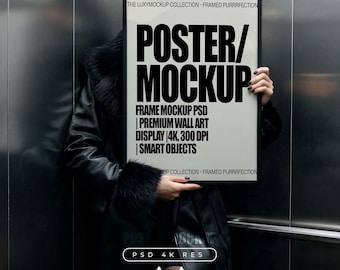 Modello di mockup Photoshop per cornice A1 per stampe e quadri da parete, mockup, display minimalista per interni, mockup di poster PSD 4k, mockup di persona