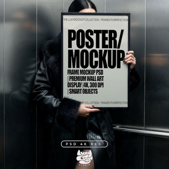 A1 Frame Photoshop Mockup Template for Wall art and Prints, mockup, Minimal interior display, 4k PSD Poster mock up, Person Mock up
