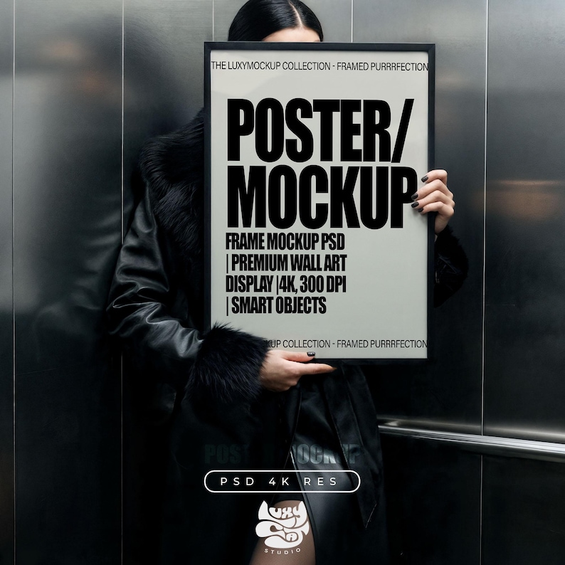 A1 Frame Photoshop Mockup Template for Wall art and Prints, mockup, Minimal interior display, 4k PSD Poster mock up, Person Mock up