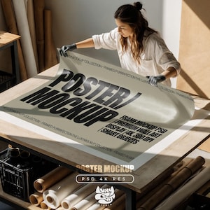 Din A Poster Photoshop Mockup Template Wall art and Prints,  Horizontal poster mockup, Print Studio mockup, Person Mockup, Printer Mockup