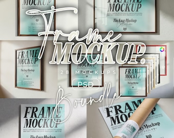 Frame mockup bundle with color changer, vertical horizontal and square Poster PSD Template Smart Object mockups for Wall art and Prints