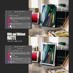 Gallery wall Mockup, 4 Frame Mockup, Photoshop Template for Wall art & Prints, Smart Object mockup, Poster mockup, Mid century modern unbox