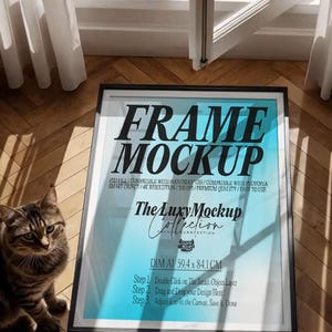 Video Frame Mockup, Cat video mockup, Photoshop Template for Wall Art, Interior Print Mockup, Mid Century modern, video canvas mockup