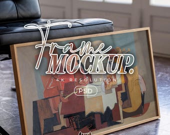 Horizontal Frame Mockup, Mid-Century Modern Wall Art PSD Template, frame mockup, landscape poster mockup, smart object mock up