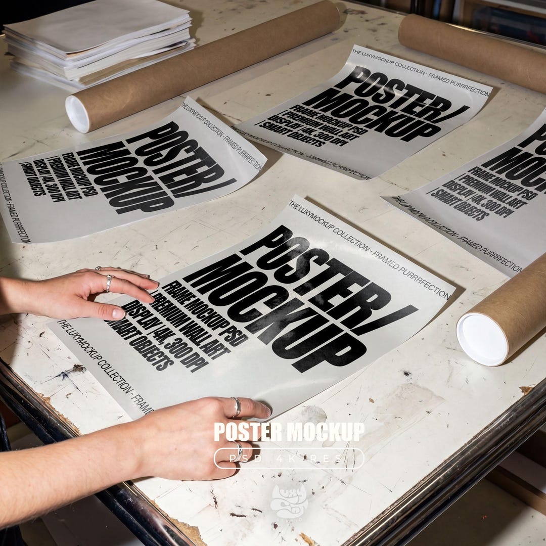 Multiple Poster Mockup, 4 Paper Mockups, Photoshop Template for Wall ...