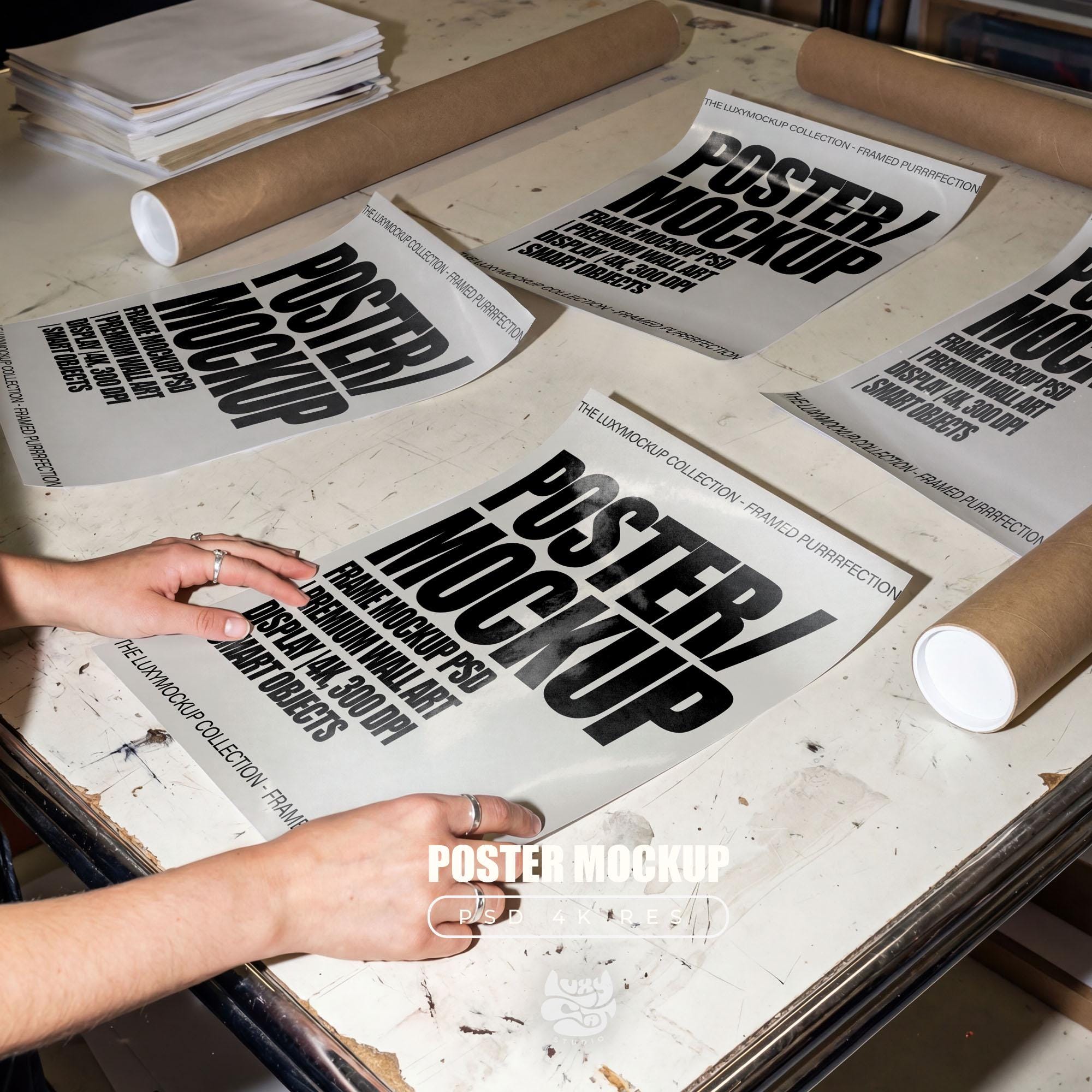 Multiple Poster Mockup, 4 Paper Mockups, Photoshop Template for Wall ...