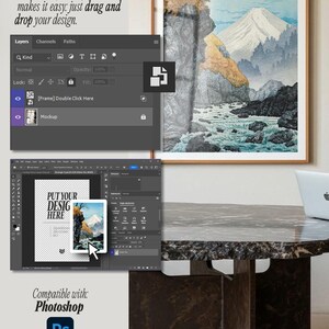 Video Frame Mockup, Person video mockup, Photoshop Template for Wall Art & Prints, Interior Mockup, Print Mockup, Mid Century modern mock up