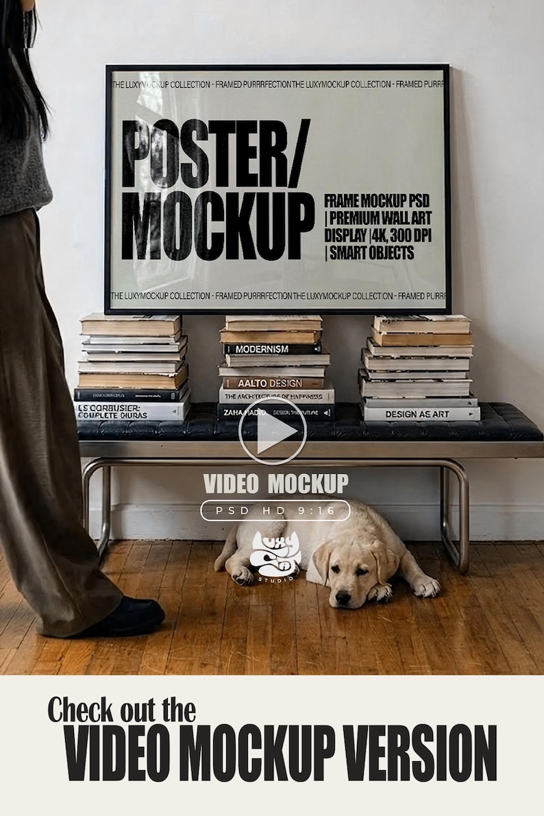 Frame Mockup PSD Bundle  – Premium Wall Art Display | 4K, 300 DPI, Smart Objects  | Poster Frame Video Mockup PSD | A-Size Frames | 4K Lifestyle Scene | Vertical, Horizontal and Square Frame mini bundle Mock up