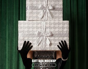 Gift Mockup, Box Mockup, Wrapping Paper Christmas, Smart object mockup, Person mockup, PSD Template, xmas mockup, Paper Mock up, 4k