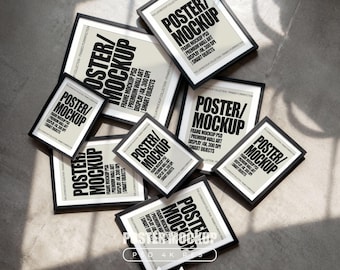 Gallery wall Mockup, Flat Lay Mockups, PSD Smart Object Template for Wall art & Prints, Poster mock up for Social Media and Etsy Sellers
