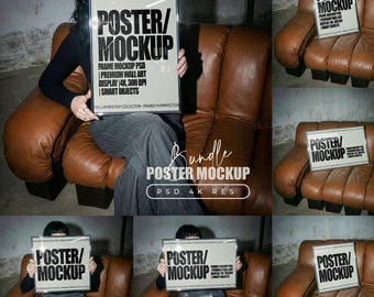 Frame Mockup bundle, PSD Poster mockups, Photoshop Template Wall Art & Prints with Model, A3 Vertical, Horizontal, Square Poster Mock up