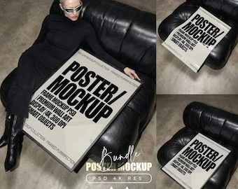 Frame Mockup bundle, Poster mock up Bundles, PSD Smart Object Template Wall Art & Prints with Model Mockups, Minimal Poster mockup