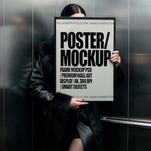 A1 Frame Photoshop Mockup Template for Wall art and Prints, mockup, Minimal interior display, 4k PSD Poster mock up, Person Mock up