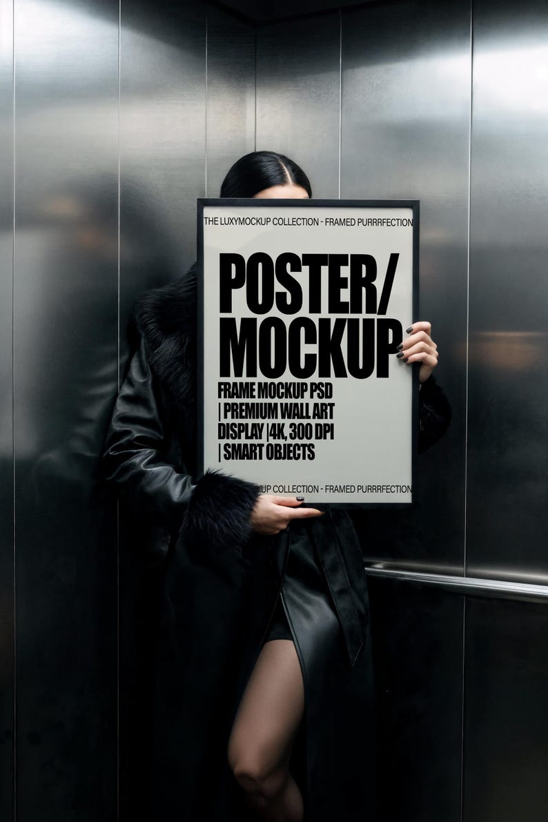 A1 Frame Photoshop Mockup Template for Wall art and Prints, mockup, Minimal interior display, 4k PSD Poster mock up, Person Mock up