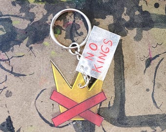 Shrink Plastic No Kings Crown Keychain with Charm