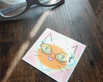 Cartoon Cat Face with Glasses Vinyl Sticker