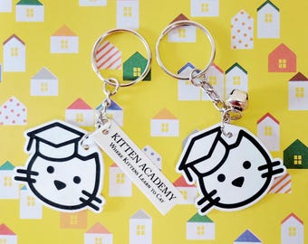 Shrink Plastic Kitten Academy Logo Keychains