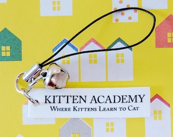 Shrink Plastic Kitten Academy Motto Cell Phone Charm with Bell