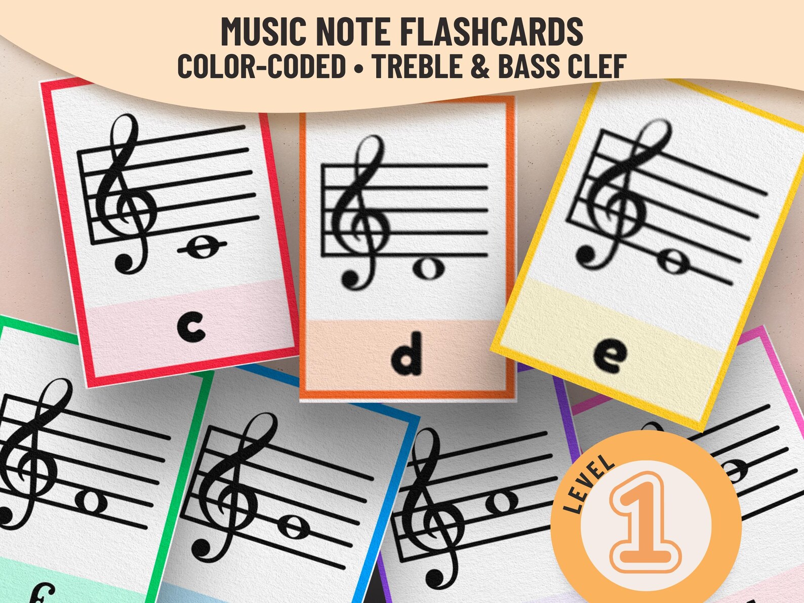 Musical Notes Flash Cards - Color Coded Piano Playing Cards for ...